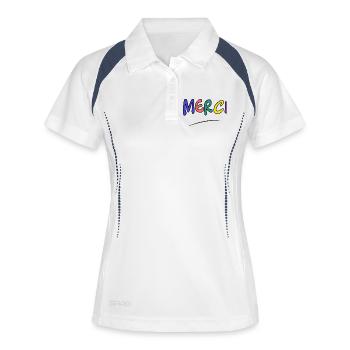 MERCI. MAÎTRESSE. MAÎTRE. MERCI MAÎTRESSE - Polo respirant Femme - blanc/marine - Devant