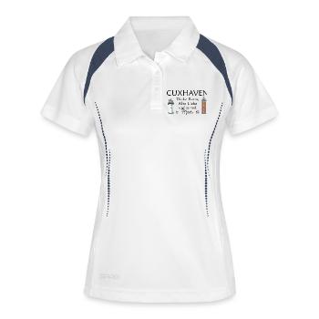 Cuxhaven, handgezeichnete Leuchttürme, Alte Liebe - Frauen Polo atmungsaktiv - Weiß/Navy - Vorne