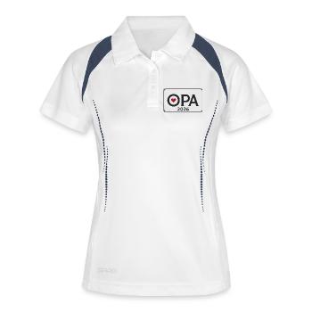 OPA 2026 Stolzer Großvater Ankündigung - Frauen Polo atmungsaktiv - Weiß/Navy - Vorne