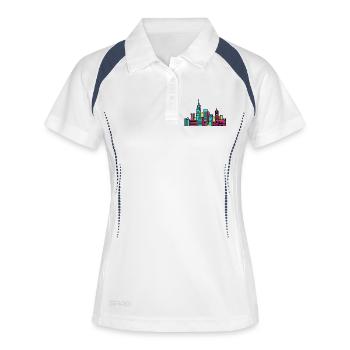 Manchester City Skyline Beetham Tower Linienzeichnung - Frauen Polo atmungsaktiv - Weiß/Navy - Vorne