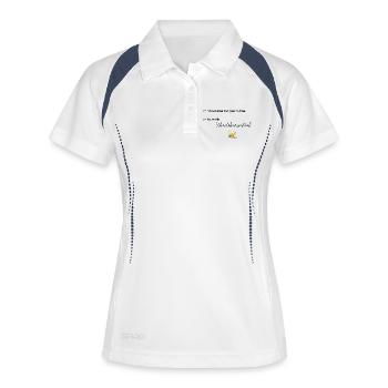 LIEBEVOLL Morgenroutine Tee - Frauen Polo atmungsaktiv - Weiß/Navy - Vorne