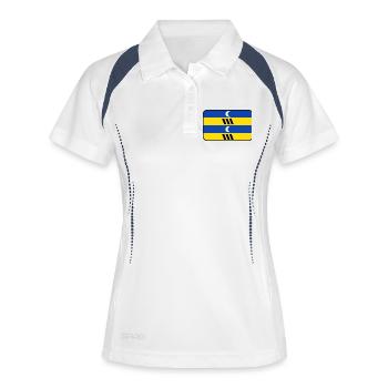 Ameland-Flaggenlogo – Inselkleidung - Frauen Polo atmungsaktiv - Weiß/Navy - Vorne