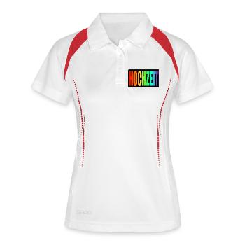 LGBTQ HOCHZEIT PRIDE - QUEER VERLOBUNG - EHE - Frauen Polo atmungsaktiv - Weiß/Navy - Vorne