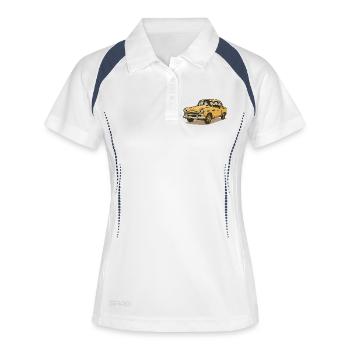 Gelber Vintage Wagen Illustration - Frauen Polo atmungsaktiv - Weiß/Navy - Vorne