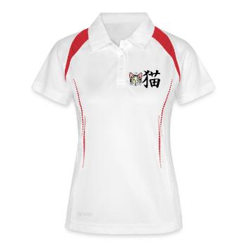 Manga Katze - Frauen Polo atmungsaktiv - Weiß/Navy - Vorne
