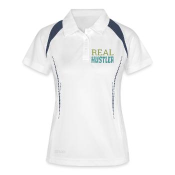 Real Hustler Motivational Entrepreneur Quote Art - Frauen Polo atmungsaktiv - Weiß/Navy - Vorne