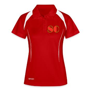 80. 80 JAHRE. 80. JUBILÄUM. 80-JAHRES-JUBILÄUM. - Frauen Polo atmungsaktiv - Weiß/Navy - Vorne