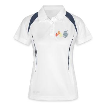 Dessin vintage en ruche - Polo respirant Femme - blanc/marine - Devant