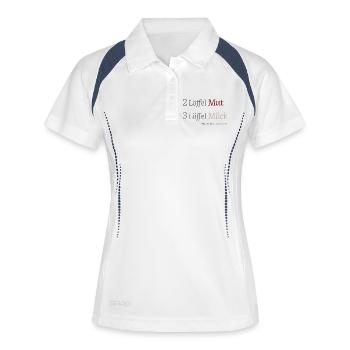 2 Löffel Mut 3 Löffel Milch – Mutmacherdesign - Frauen Polo atmungsaktiv - Weiß/Navy - Vorne