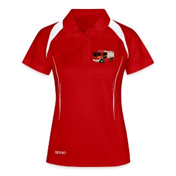 Feuerwehrauto Grafikstil - Frauen Polo atmungsaktiv - Weiß/Navy - Vorne