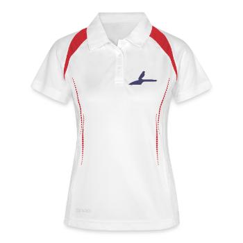 Minimalistische Vogelillustration auf Baum - Frauen Polo atmungsaktiv - Weiß/Navy - Vorne