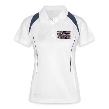 Voxel Gaming Held mit Retro-Design - Frauen Polo atmungsaktiv - Weiß/Navy - Vorne