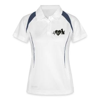 Herzschlag und Katzenmotivation - Frauen Polo atmungsaktiv - Weiß/Navy - Vorne