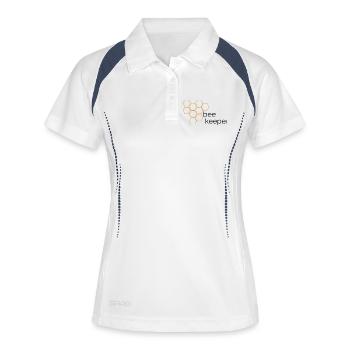 Imker-Design mit Wabe - Frauen Polo atmungsaktiv - Weiß/Navy - Vorne