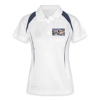 Flauschige Schnee-Eule mit Kulleraugen im Flug - Frauen Polo atmungsaktiv - Weiß/Navy - Vorne
