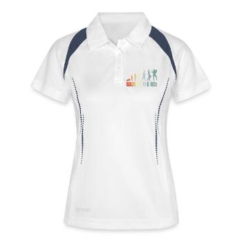 80er Jahre Mädchen Kind bis Erwachsener - Frauen Polo atmungsaktiv - Weiß/Navy - Vorne