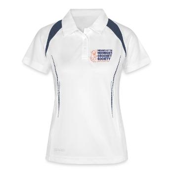 Mitglied der Midnight Crochet Society Nur noch einer - Frauen Polo atmungsaktiv - Weiß/Navy - Vorne