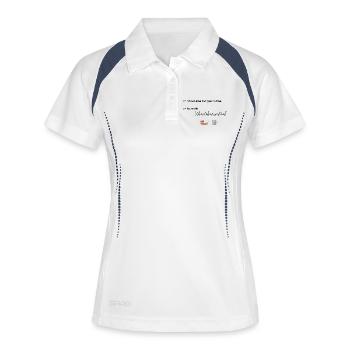 LIEBEVOLL Morgenroutine Dackel  - Frauen Polo atmungsaktiv - Weiß/Navy - Vorne