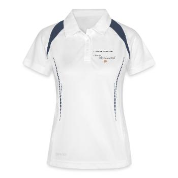 LIEBEVOLL Morgenroutine Kaffee - Frauen Polo atmungsaktiv - Weiß/Navy - Vorne