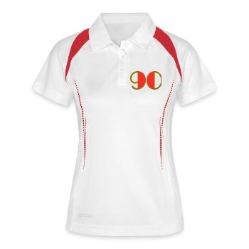 90. 90 JAHRE. 90-JÄHRIGES JUBILÄUM. 90-JÄHRIGES JUBILÄUM. - Frauen Polo atmungsaktiv - Weiß/Navy - Vorne