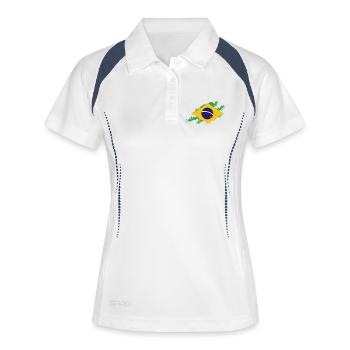 Brasilien Flagge Grunge Fussball Fan Shirt - Frauen Polo atmungsaktiv - Weiß/Navy - Vorne