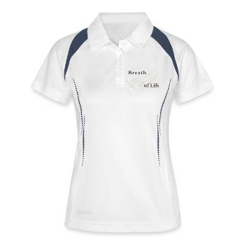 Design chrétien Breath of Life – Gen 2:7 - Polo respirant Femme - blanc/marine - Devant