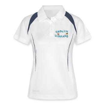 Endlich Schulkind  bunter Schulstart - Frauen Polo atmungsaktiv - Weiß/Navy - Vorne