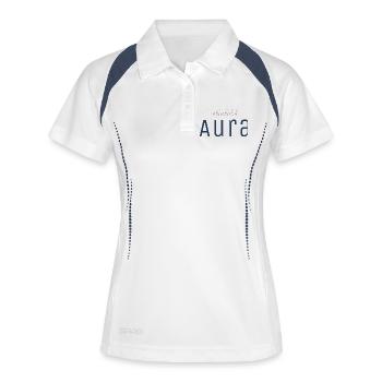 Absichtlich Aura Typo-Print - Frauen Polo atmungsaktiv - Weiß/Navy - Vorne