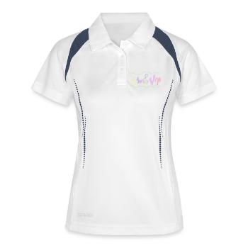 Bunte Klangwellen mit Notenschlüssel - Frauen Polo atmungsaktiv - Weiß/Navy - Vorne