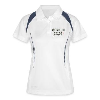 Jahrgang 2021 rosa Herz - Frauen Polo atmungsaktiv - Weiß/Navy - Vorne