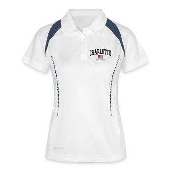 Charlotte North Carolina USA Grafik Beschreibung:  - Frauen Polo atmungsaktiv - Weiß/Navy - Vorne