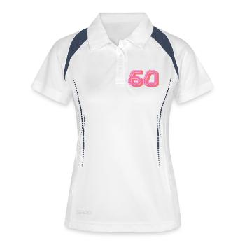 60. 60 ANS. 60e ANNIVERSAIRE. ANNIVERSAIRE 60 ANS. - Polo respirant Femme - blanc/marine - Devant