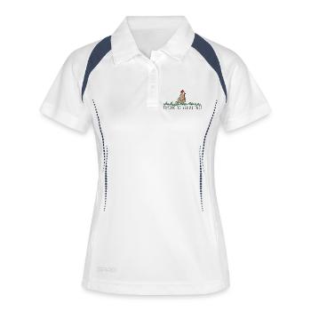 trying to hendl this Spruch Huhn Henne Hahn - Frauen Polo atmungsaktiv - Weiß/Navy - Vorne