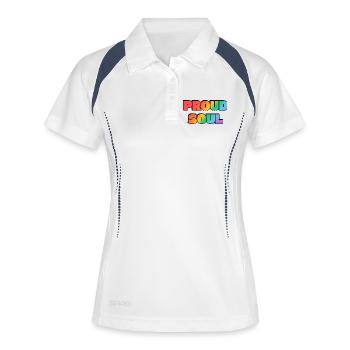 Proud Soul Rainbow Fette Typografie Gay Pride - Frauen Polo atmungsaktiv - Weiß/Navy - Vorne