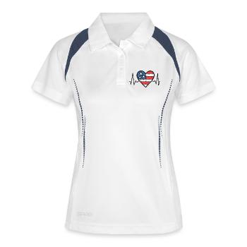 USA Heartbeat Line Amerikanische Flagge Love Design - Frauen Polo atmungsaktiv - Weiß/Navy - Vorne