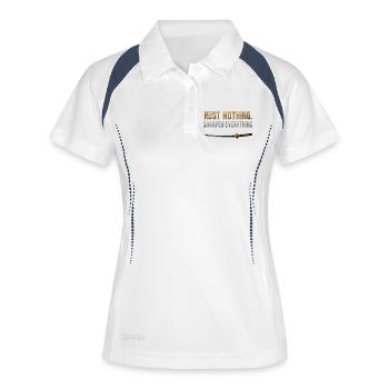 Rust Nothing Sharpe Everything Katana Gym Shirt - Frauen Polo atmungsaktiv - Weiß/Navy - Vorne