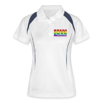 Love Above All | Regenbogen Pride Design - Frauen Polo atmungsaktiv - Weiß/Navy - Vorne
