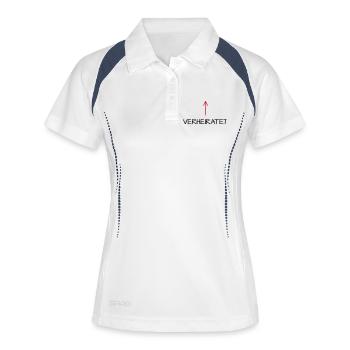 Verheiratet Pfeil Hochzeit Partnerlook - Frauen Polo atmungsaktiv - Weiß/Navy - Vorne