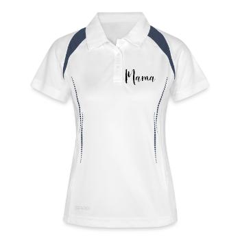 Mama Design für alle Mütter - Frauen Polo atmungsaktiv - Weiß/Navy - Vorne