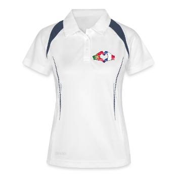 Portugal Frankreich Flagge Hände Herzform used - Frauen Polo atmungsaktiv - Weiß/Navy - Vorne