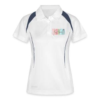Trainerin Fußball Fußballtrainerin Geschenk - Frauen Polo atmungsaktiv - Weiß/Navy - Vorne