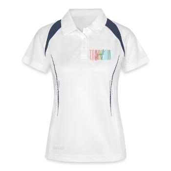 Trainerin Golf Golftrainerin Golferin Geschenk - Frauen Polo atmungsaktiv - Weiß/Navy - Vorne