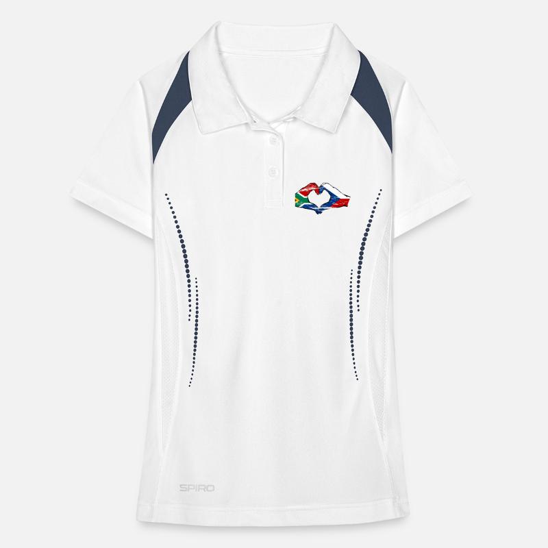 Afrique du Sud République tchèque drapeau mains forme de coeur utilisé Polo respirant Femme
