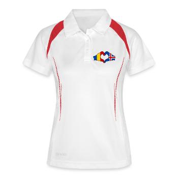 Drapeau de la Roumanie et de l'Islande, mains en forme de cœur - Polo respirant Femme - blanc/marine - Devant