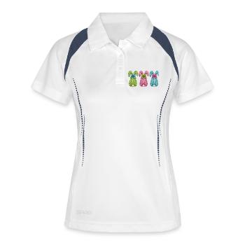 Osterhasen Osterhäschen 3 Hasen Faux Yarn Ostern - Frauen Polo atmungsaktiv - Weiß/Navy - Vorne