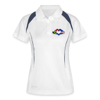 Kap Verde Südafrika Flagge Hände Herzform used - Frauen Polo atmungsaktiv - Weiß/Navy - Vorne
