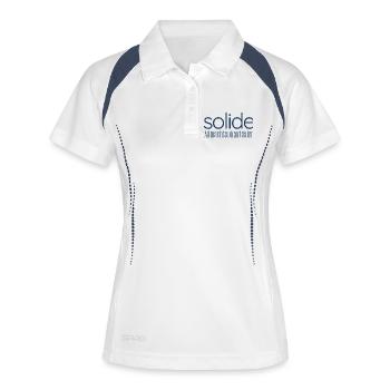 Solide Allmachtsphantasien – Typografie Design - Frauen Polo atmungsaktiv - Weiß/Navy - Vorne