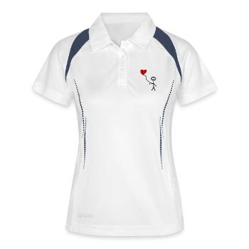 Strichfigur mit Herz Luftballon - Frauen Polo atmungsaktiv - Weiß/Navy - Vorne