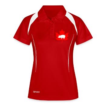Logo du cochon feuille d’érable du Canada - Polo respirant Femme - blanc/marine - Devant