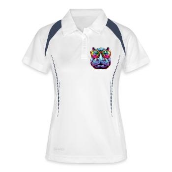 Hippopotame avec lunettes de soleil - Polo respirant Femme - blanc/marine - Devant